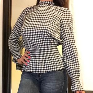 H&M Lightweight Gingham Smocked Tie-Back Top in Size 8